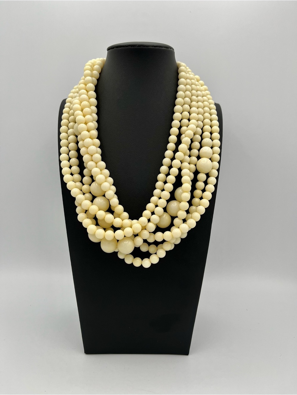 Layered Cream Bead Multi-Strand Necklace - Elegant Statement